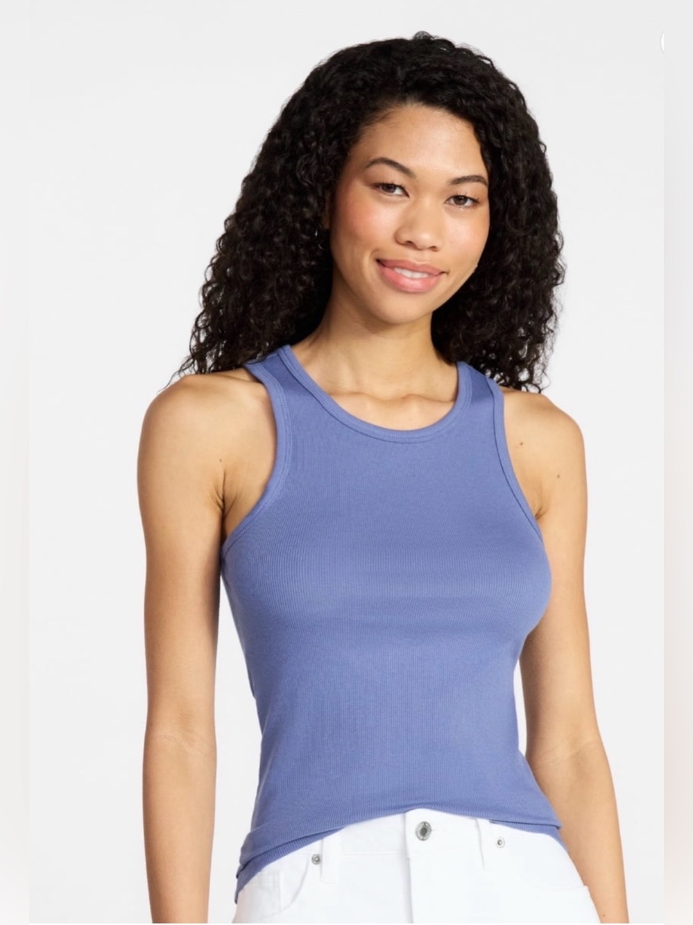 No Boundaries Ribbed High Neck Tank Top- Blue Moon- XXL